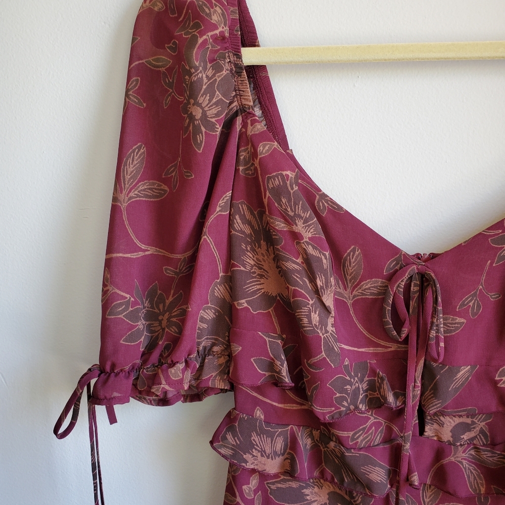 Park & Fifth Floral Midi Dress in Burgundy and Pink